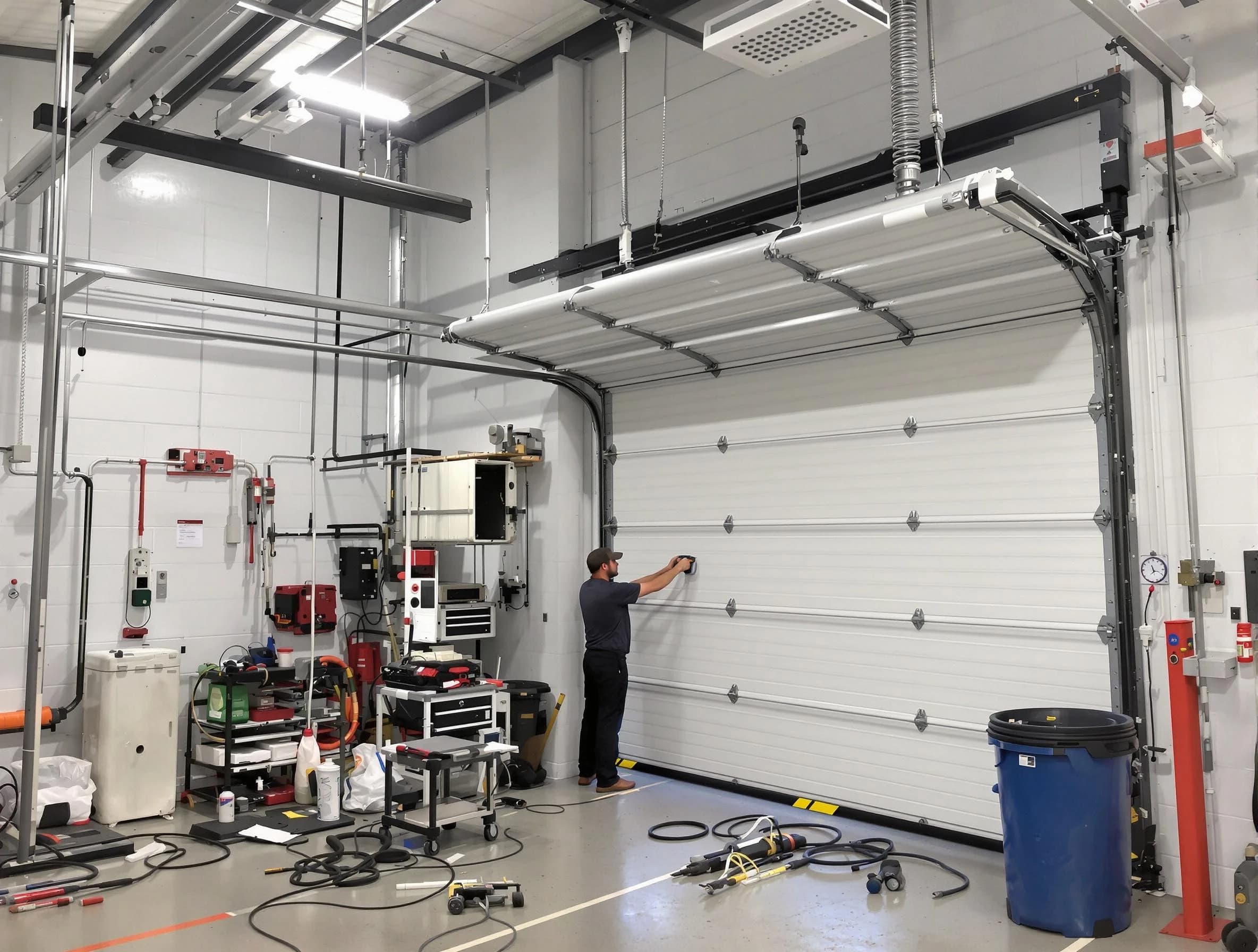 South Fayette Garage Door Repair certified technician performing commercial door repair at a South Fayette business facility