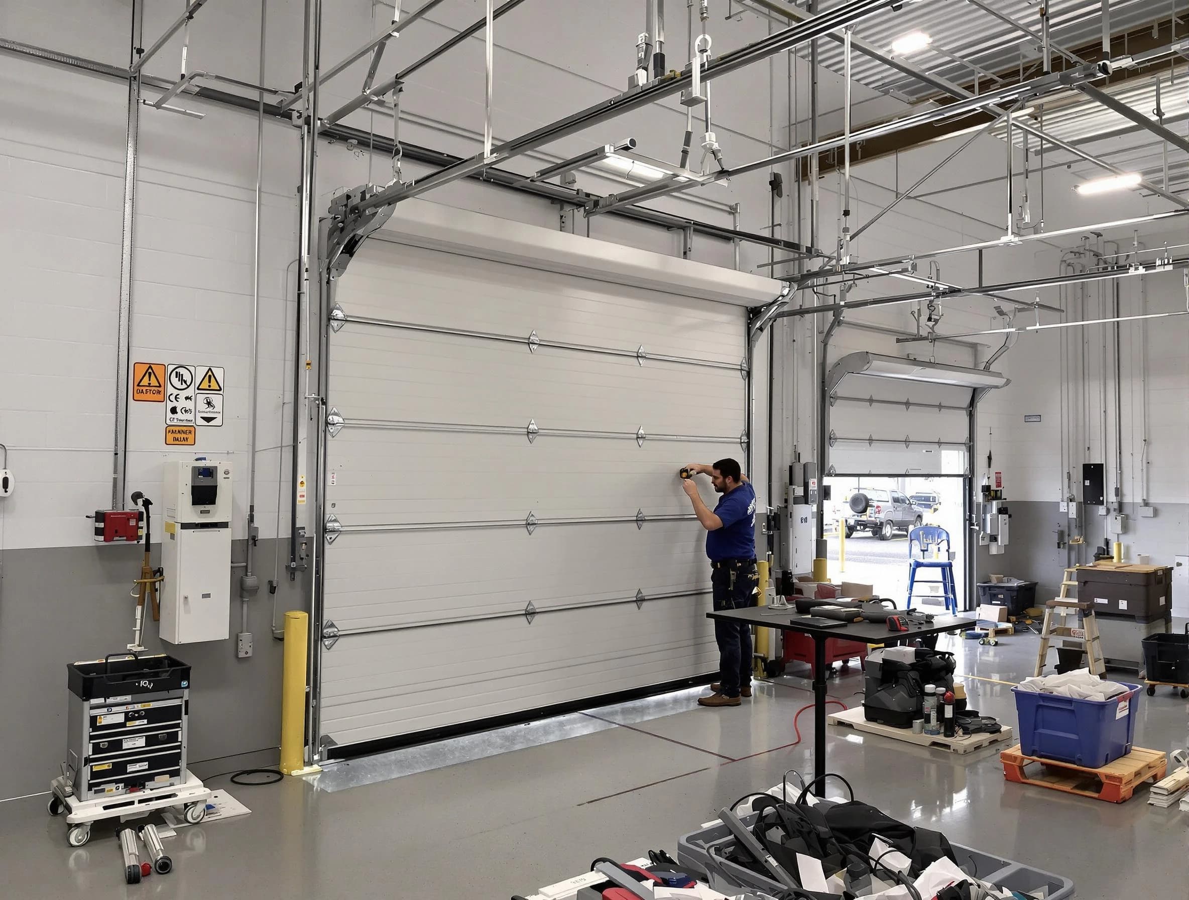 Commercial garage door repair being performed by South Fayette Garage Door Repair expert in South Fayette