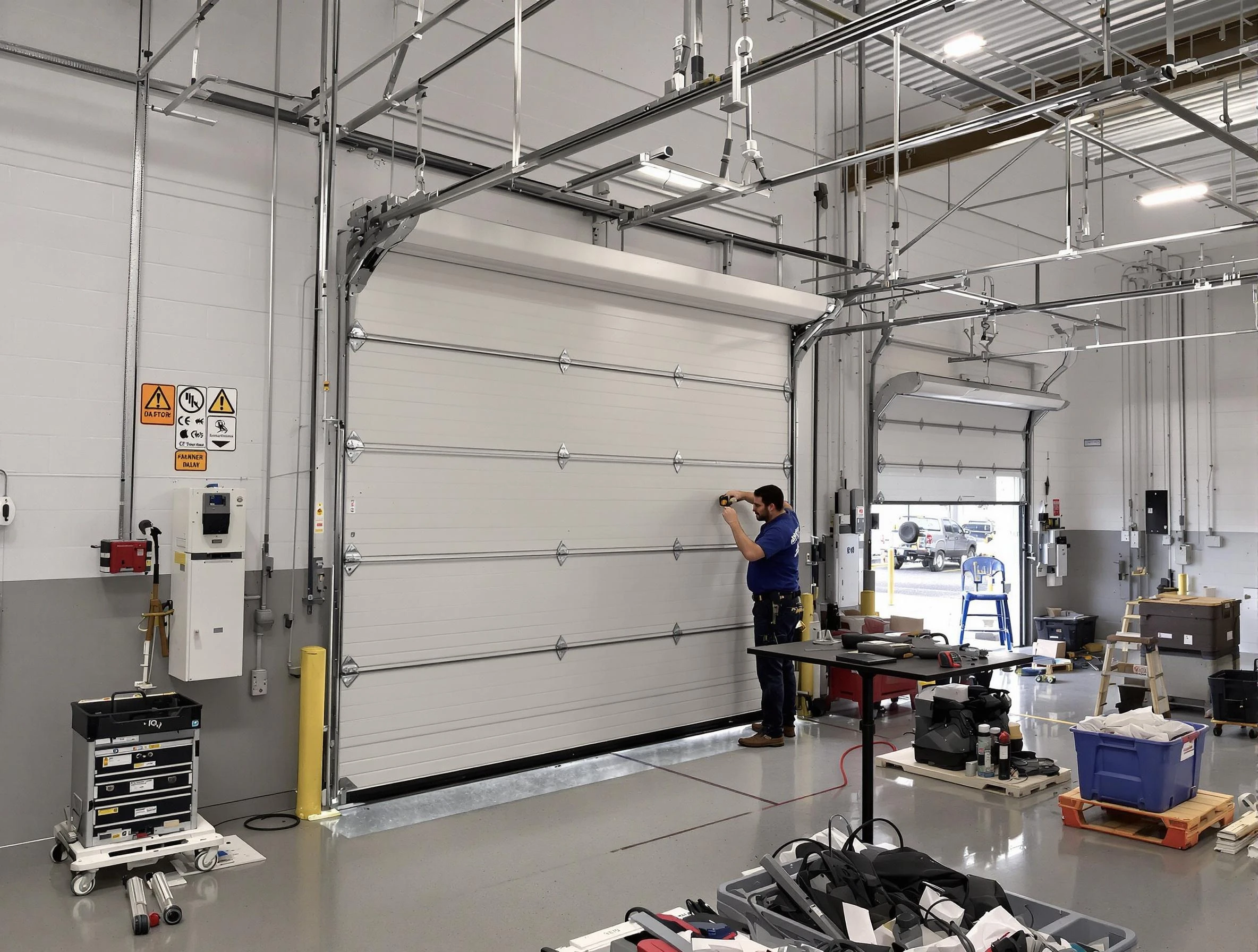 Commercial garage door repair being performed by South Fayette Garage Door Repair expert in South Fayette